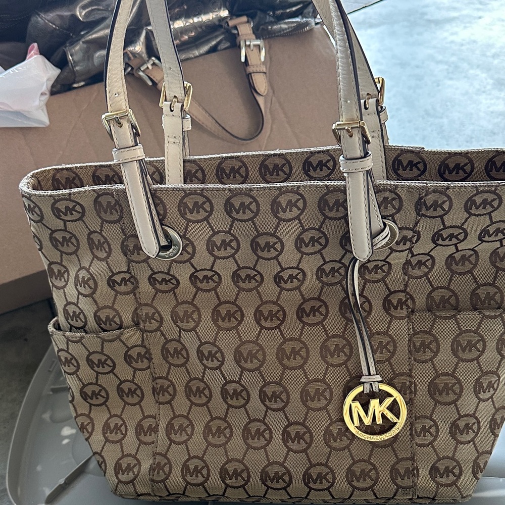 Michael Kors Tan and Cream Logo Tote